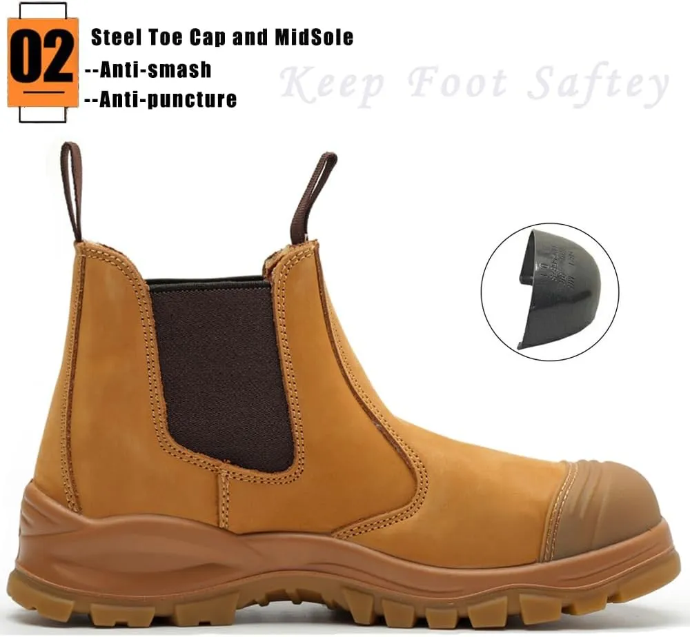 6" Men's Steel Toe Work Boots Protective Shoes Industrial Mining Boots Construction Leather Boots Water Oil Resistant Working Shoes Water Oil Resistant Safety Shoes