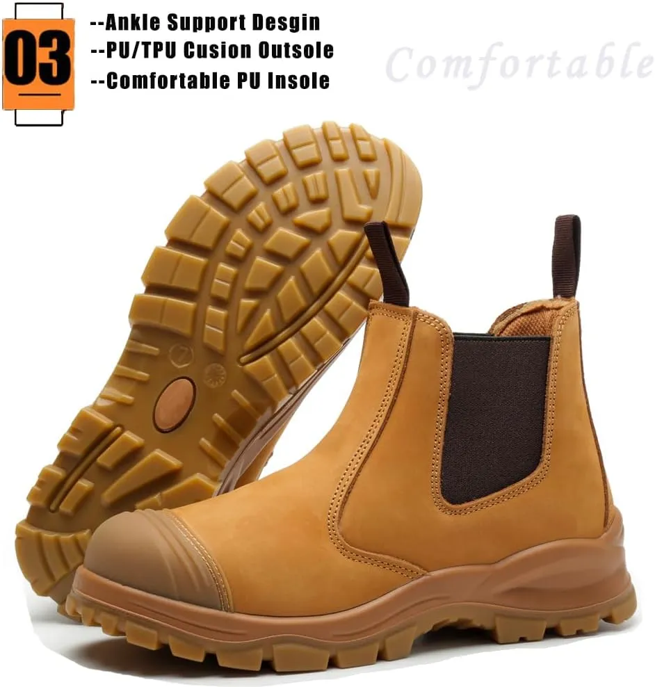 6" Men's Steel Toe Work Boots Protective Shoes Industrial Mining Boots Construction Leather Boots Water Oil Resistant Working Shoes Water Oil Resistant Safety Shoes