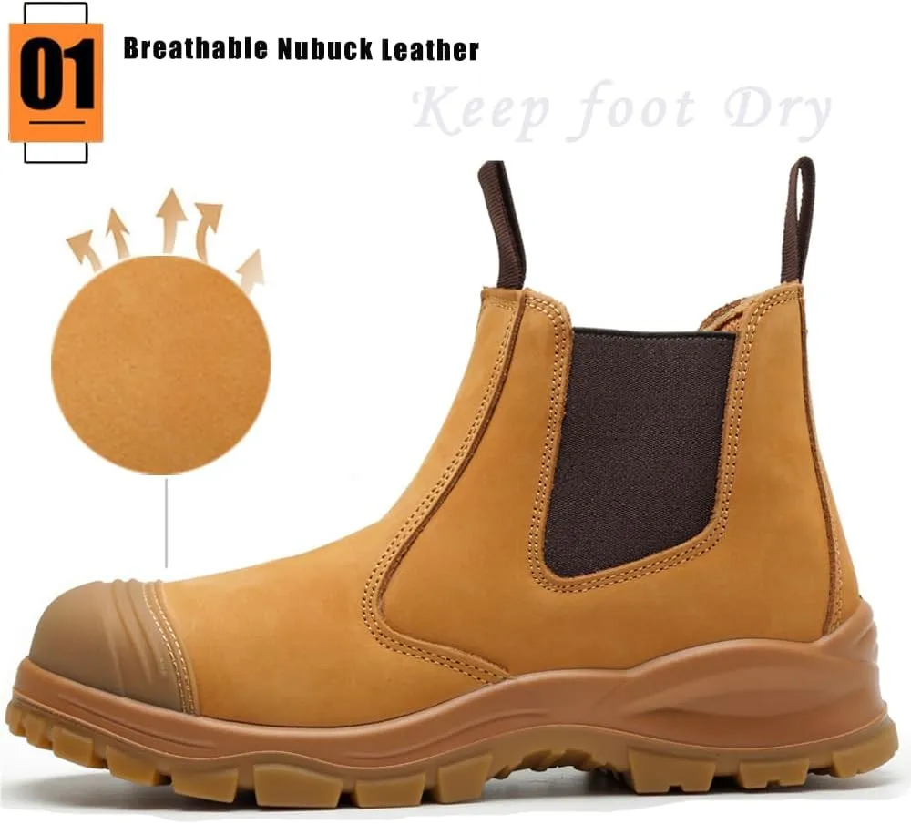 6" Men's Steel Toe Work Boots Protective Shoes Industrial Mining Boots Construction Leather Boots Water Oil Resistant Working Shoes Water Oil Resistant Safety Shoes