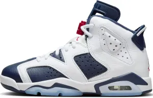 Air Jordan 6 Retro Big Kids' Shoes (384665-164, White/Midnight Navy/Varsity Red) Size 5.5