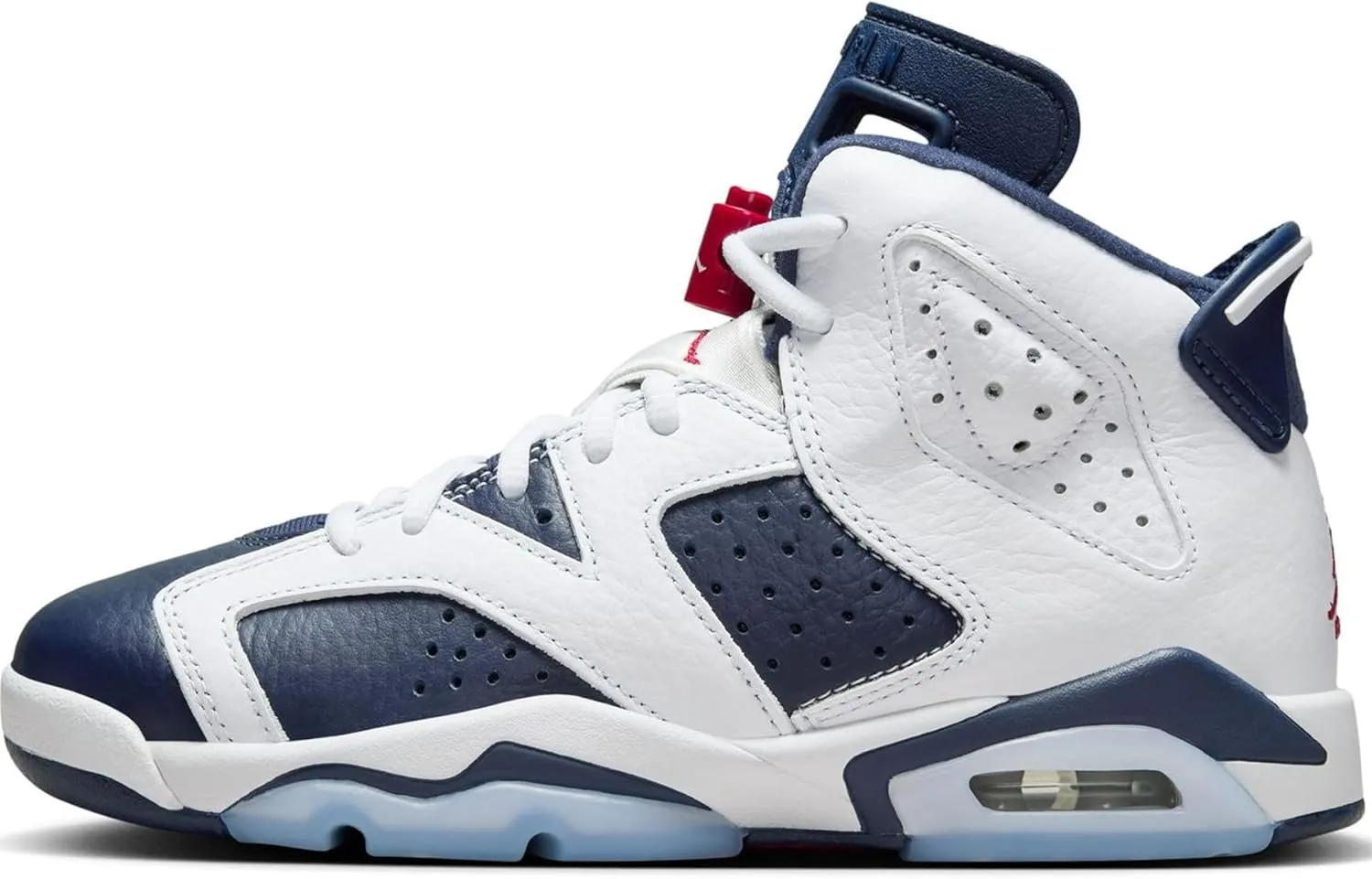 Air Jordan 6 Retro Big Kids' Shoes (384665-164, White/Midnight Navy/Varsity Red) Size 5.5