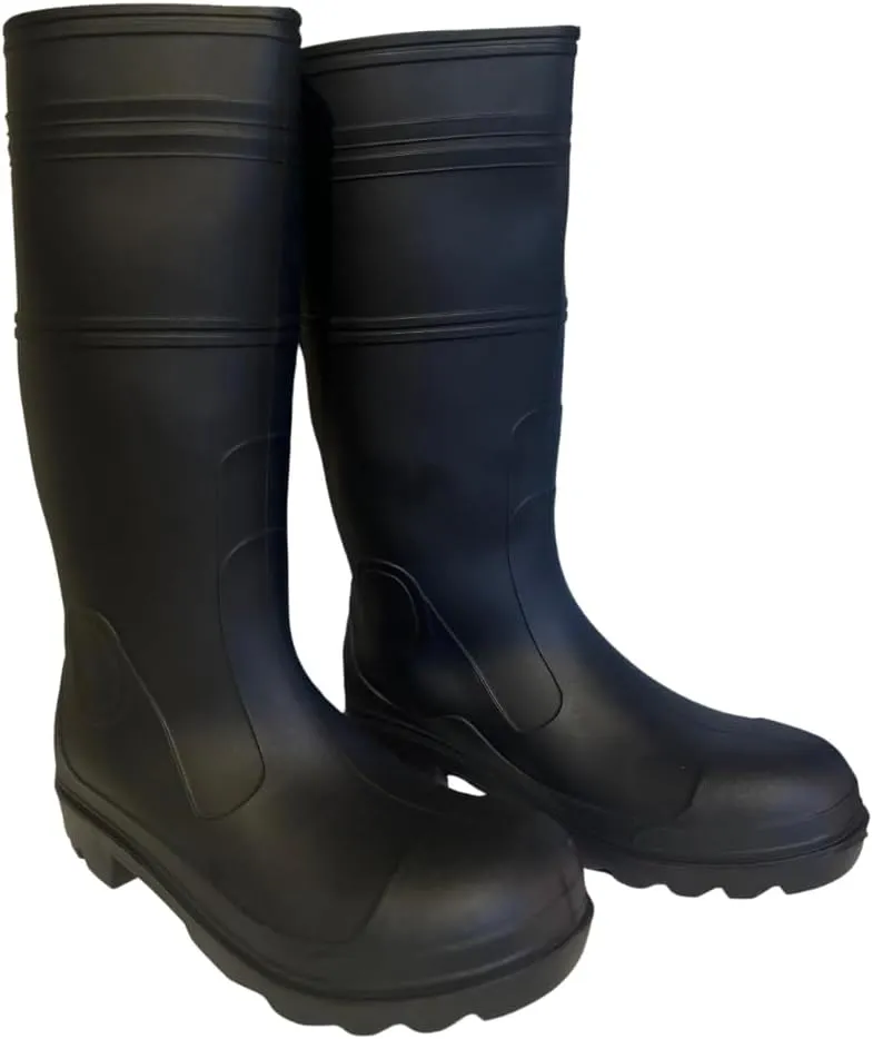 B16ST Industrial Black Waterproof PVC Rubber Rain Boots with Steel Toe Protection, 16-Inch, Unlined with Steel Shank, Outdoor Protective Safety Footwear (1 Pair)