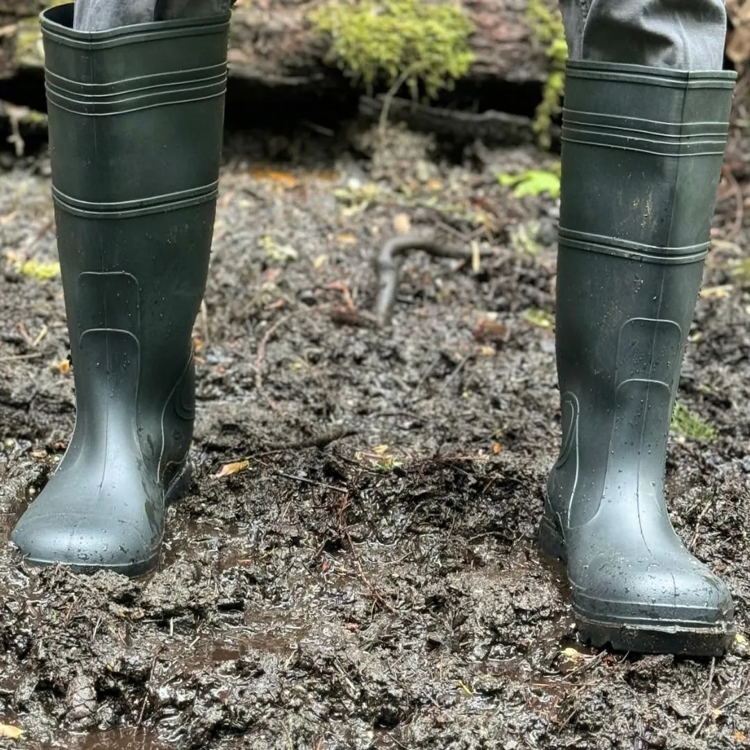 B16ST Industrial Black Waterproof PVC Rubber Rain Boots with Steel Toe Protection, 16-Inch, Unlined with Steel Shank, Outdoor Protective Safety Footwear (1 Pair)