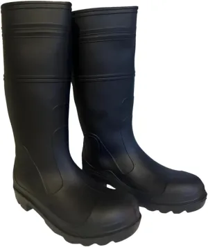 B16ST Industrial Black Waterproof PVC Rubber Rain Boots with Steel Toe Protection, 16-Inch, Unlined with Steel Shank, Outdoor Protective Safety Footwear (1 Pair)