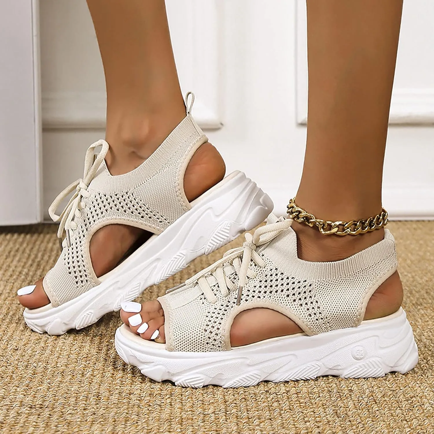 Cathalem Orthopedic Sandals for Women Espadrille Platform Sandals Women Fashion Casual Ankle Strap Wedge Heels