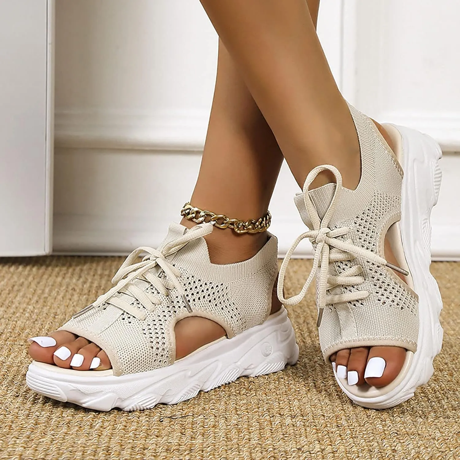 Cathalem Orthopedic Sandals for Women Espadrille Platform Sandals Women Fashion Casual Ankle Strap Wedge Heels