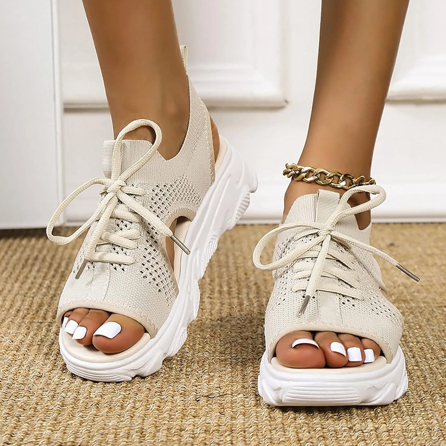 Cathalem Orthopedic Sandals for Women Espadrille Platform Sandals Women Fashion Casual Ankle Strap Wedge Heels