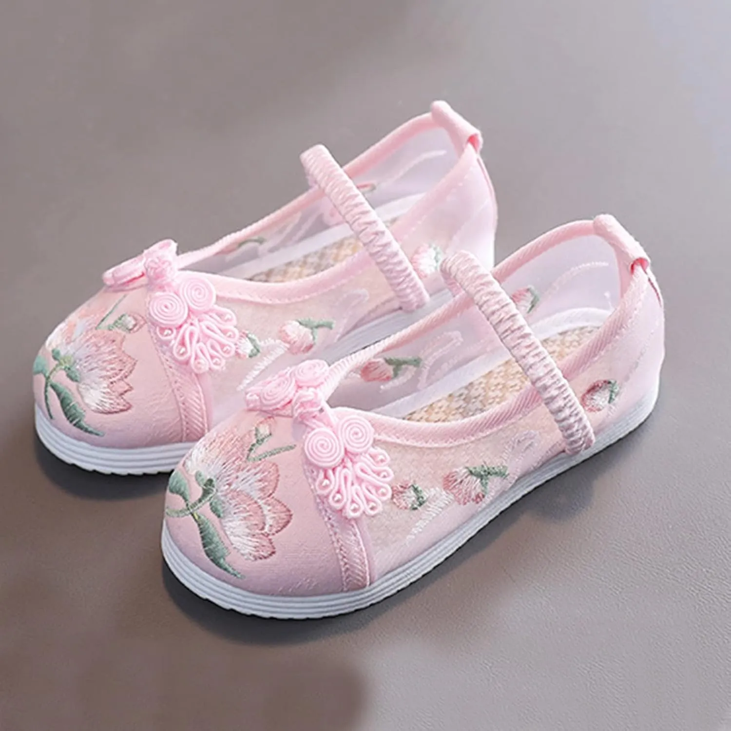 Chinese Traditional Embroidered Costume Shoes Girls Ancient Round Toe Floral Flat Fairy Cheongsam Dress Up Shoes