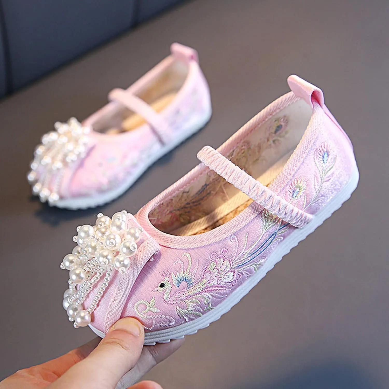 Chinese Traditional Embroidered Costume Shoes Girls Ancient Round Toe Floral Flat Fairy Cheongsam Dress Up Shoes