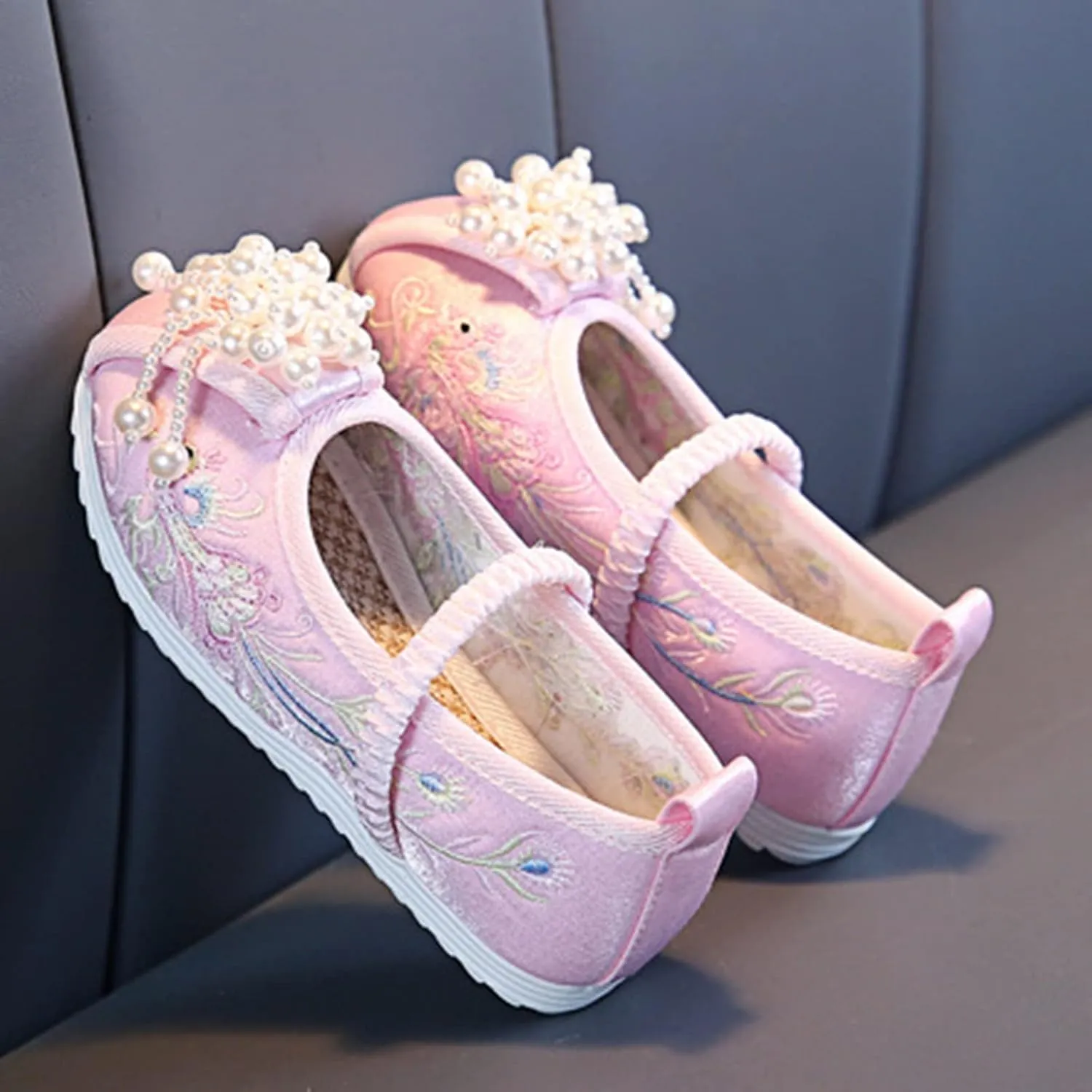 Chinese Traditional Embroidered Costume Shoes Girls Ancient Round Toe Floral Flat Fairy Cheongsam Dress Up Shoes