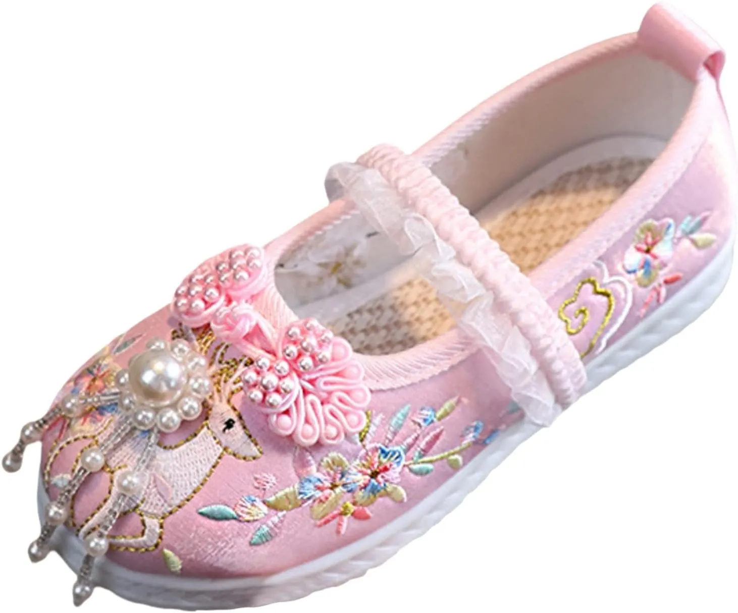 Chinese Traditional Embroidered Costume Shoes Girls Ancient Round Toe Floral Flat Fairy Cheongsam Dress Up Shoes