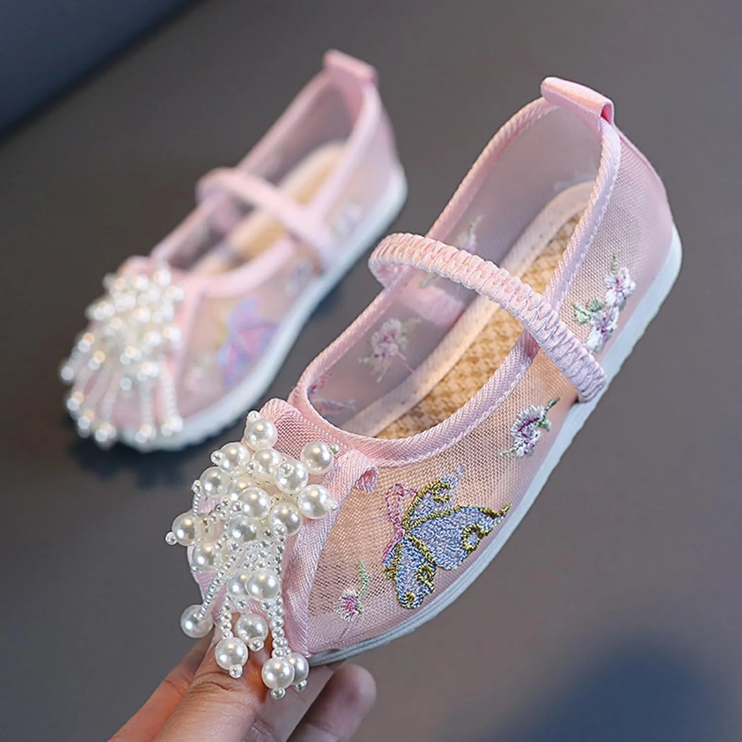 Chinese Traditional Embroidered Costume Shoes Girls Ancient Round Toe Floral Flat Fairy Cheongsam Dress Up Shoes
