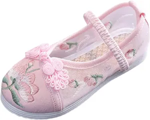 Chinese Traditional Embroidered Costume Shoes Girls Ancient Round Toe Floral Flat Fairy Cheongsam Dress Up Shoes
