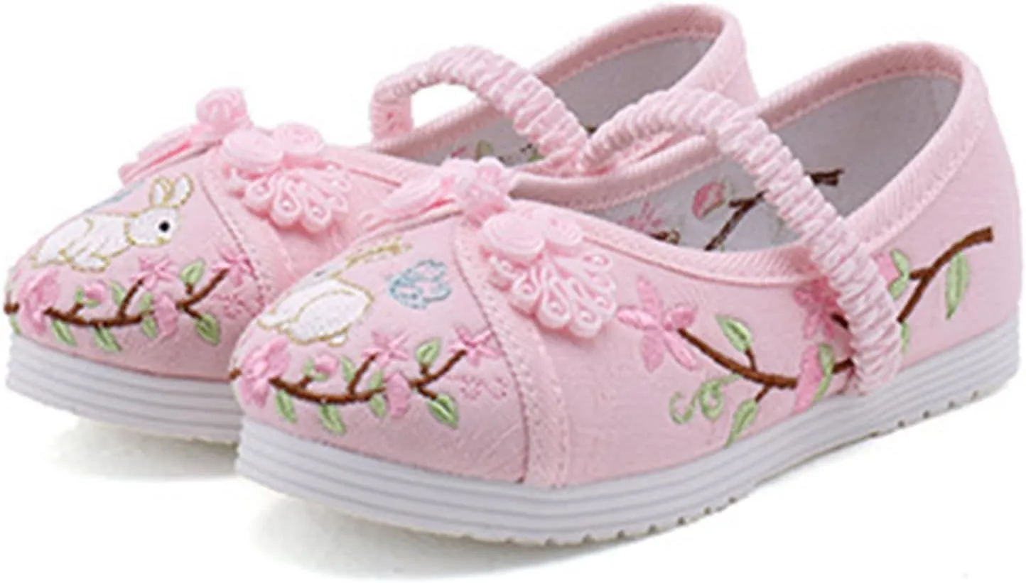 Chinese Traditional Embroidered Costume Shoes Girls Ancient Round Toe Floral Flat Fairy Cheongsam Dress Up Shoes
