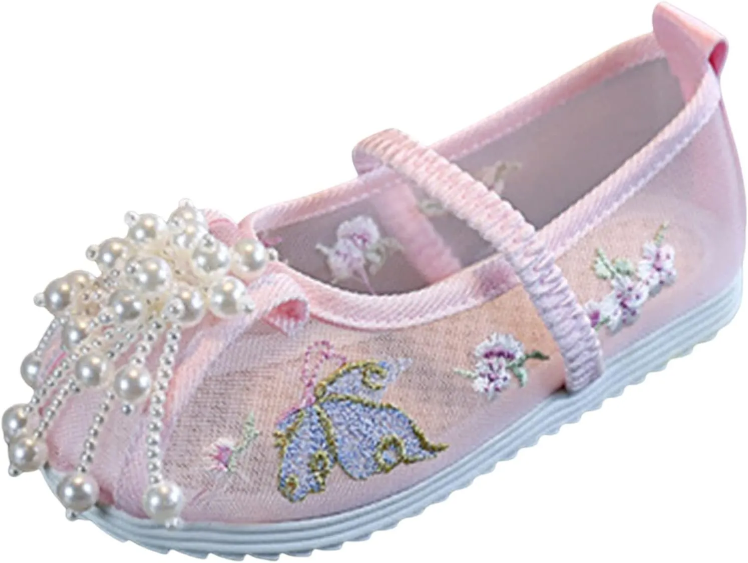 Chinese Traditional Embroidered Costume Shoes Girls Ancient Round Toe Floral Flat Fairy Cheongsam Dress Up Shoes