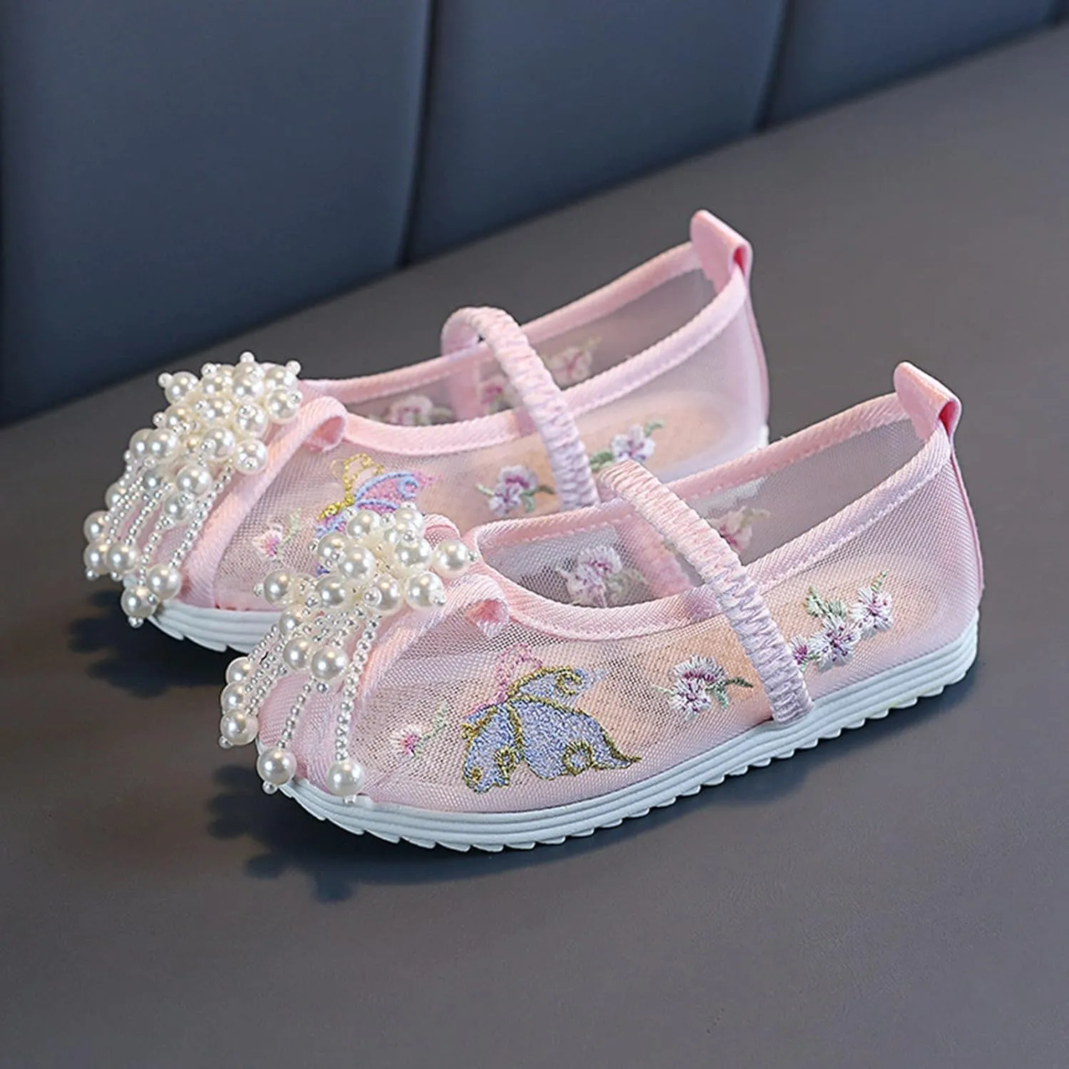 Chinese Traditional Embroidered Costume Shoes Girls Ancient Round Toe Floral Flat Fairy Cheongsam Dress Up Shoes