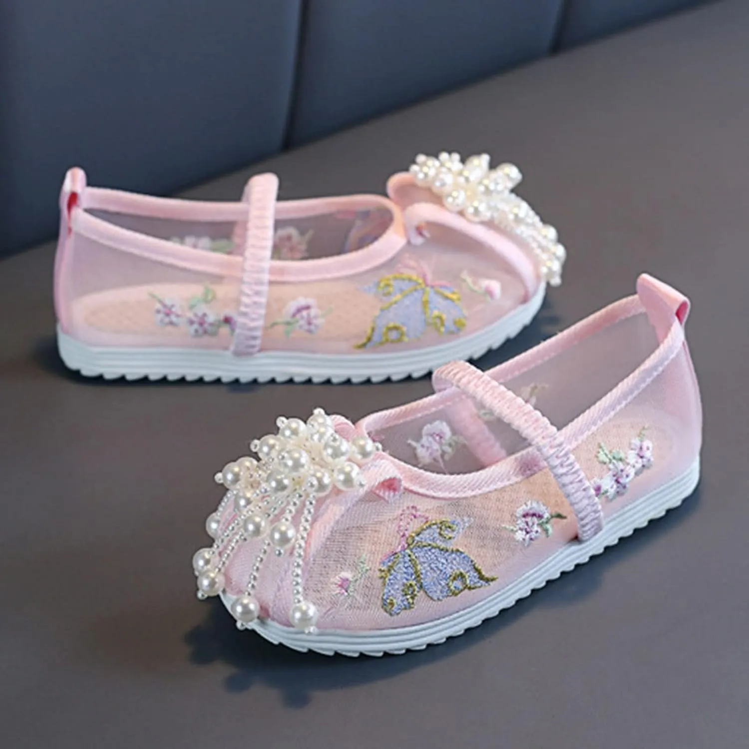 Chinese Traditional Embroidered Costume Shoes Girls Ancient Round Toe Floral Flat Fairy Cheongsam Dress Up Shoes