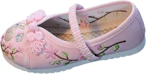 Chinese Traditional Embroidered Costume Shoes Girls Ancient Round Toe Floral Flat Fairy Cheongsam Dress Up Shoes