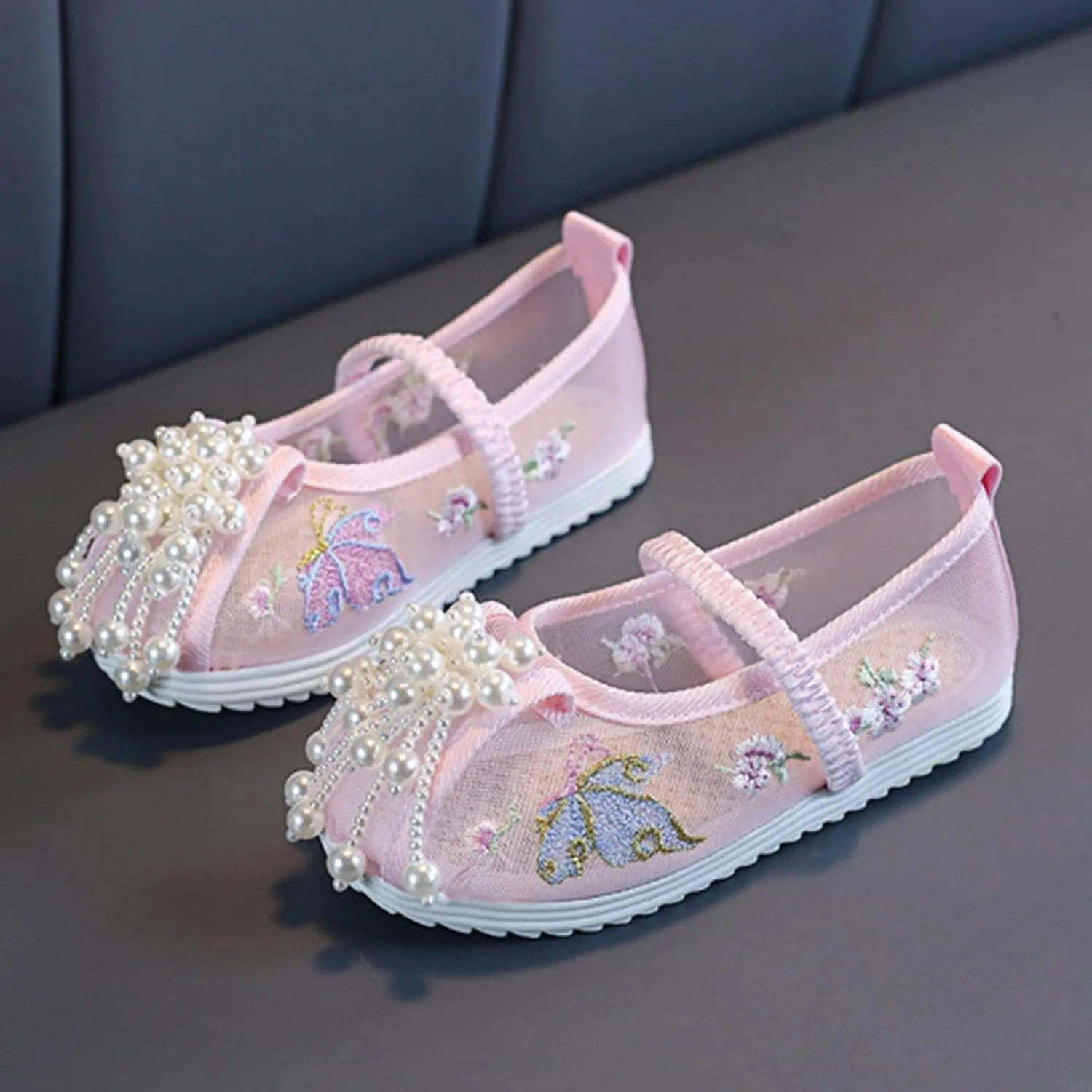 Chinese Traditional Embroidered Costume Shoes Girls Ancient Round Toe Floral Flat Fairy Cheongsam Dress Up Shoes