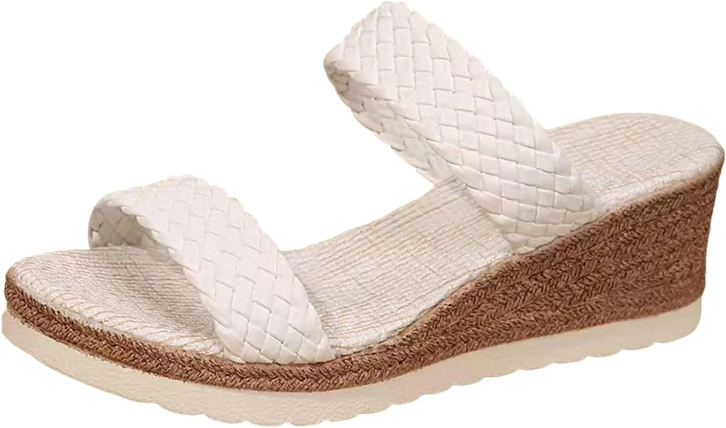 Comfortable Dressy Summer Shoes Sandals With Woven Straps Platform Wedge Heel Rope Sole Boho Toe Ring Slip On Sandals