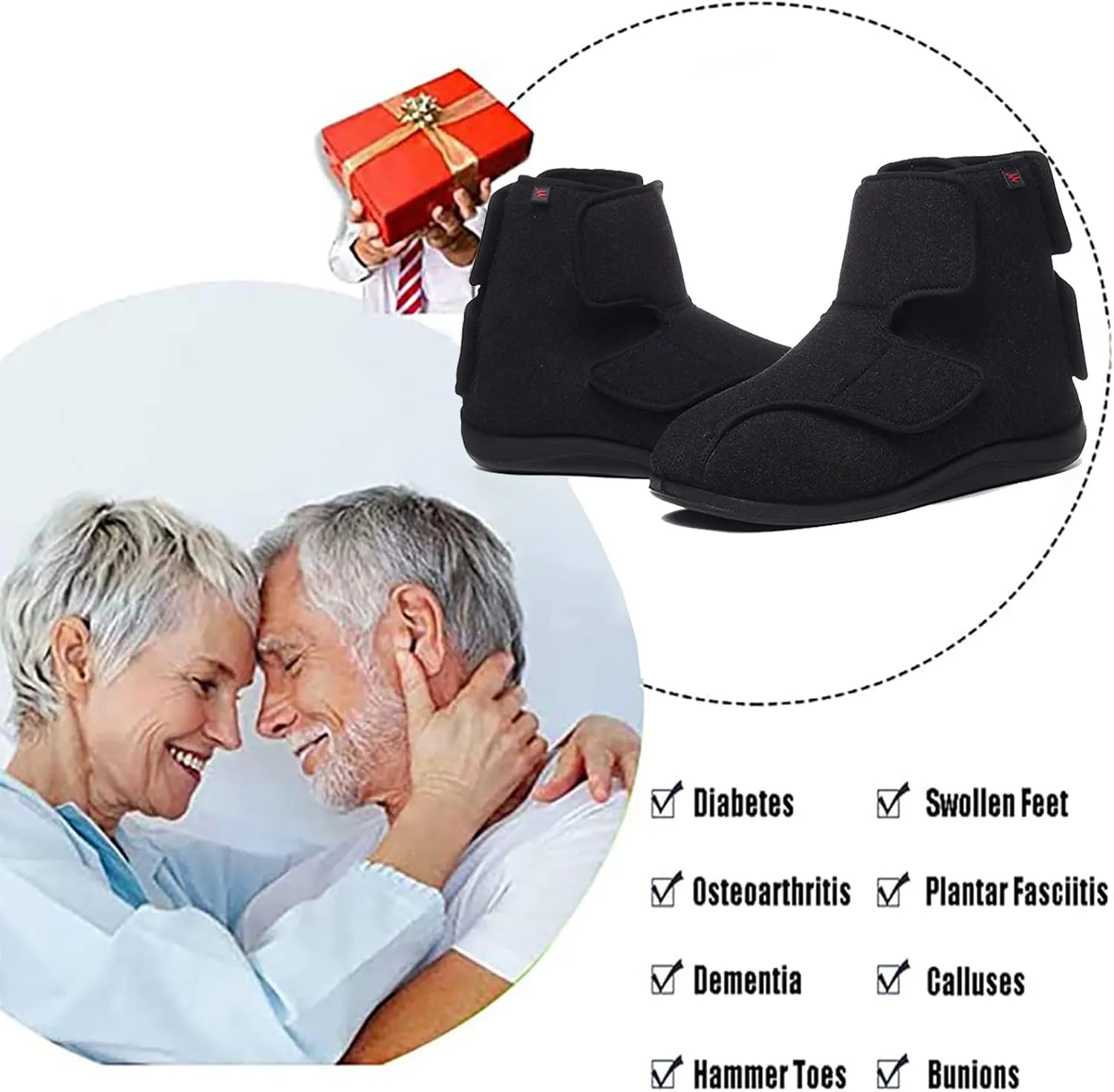 Edema Breathable Shoes,Men's Diabetic Boots High-top Adjustable Cloth Shoes Elderly Orthopedic Running Shoes Air Breathable Trainers House Shoes Men 9/Women 10