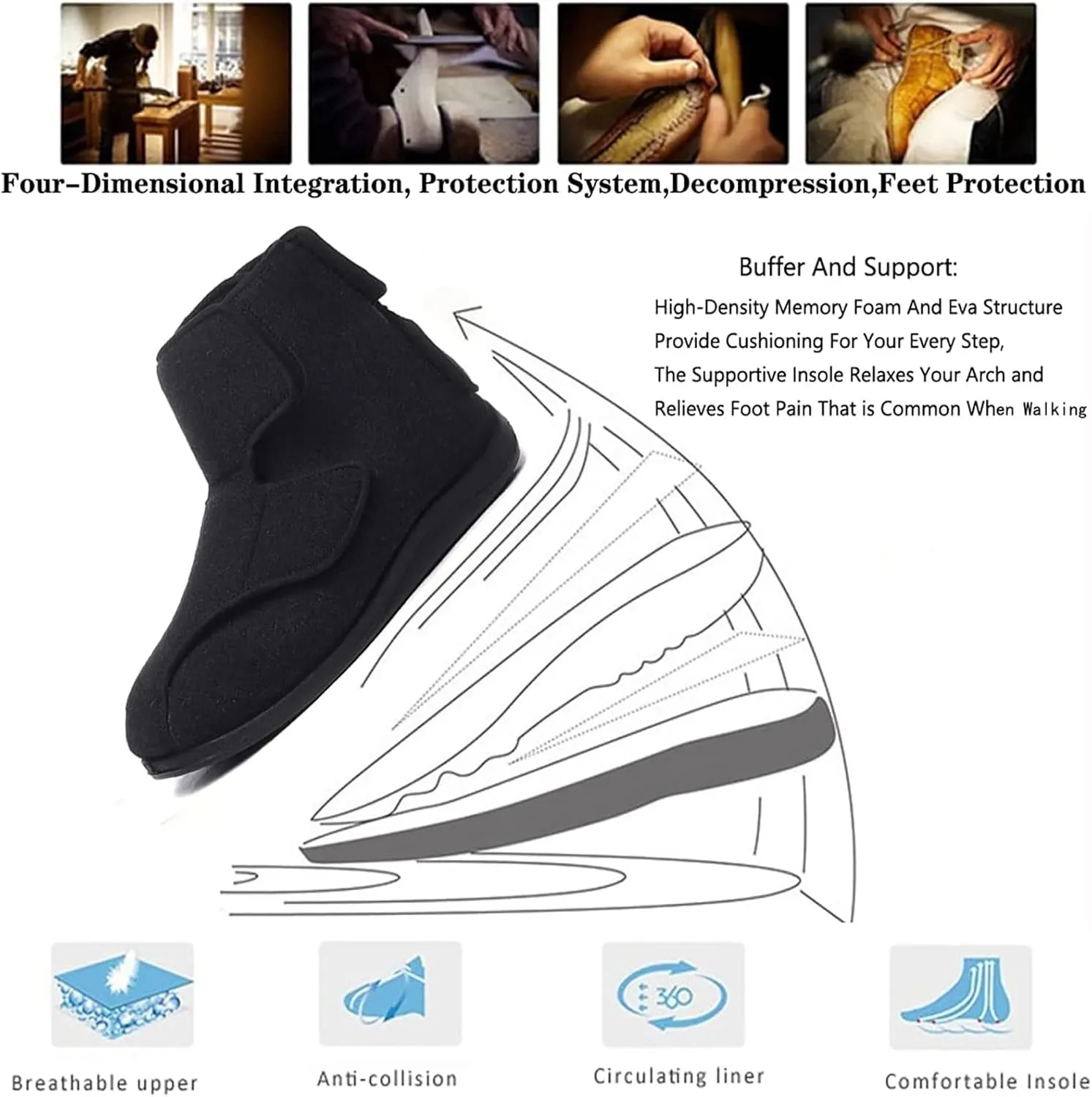 Edema Breathable Shoes,Men's Diabetic Boots High-top Adjustable Cloth Shoes Elderly Orthopedic Running Shoes Air Breathable Trainers House Shoes Men 9/Women 10