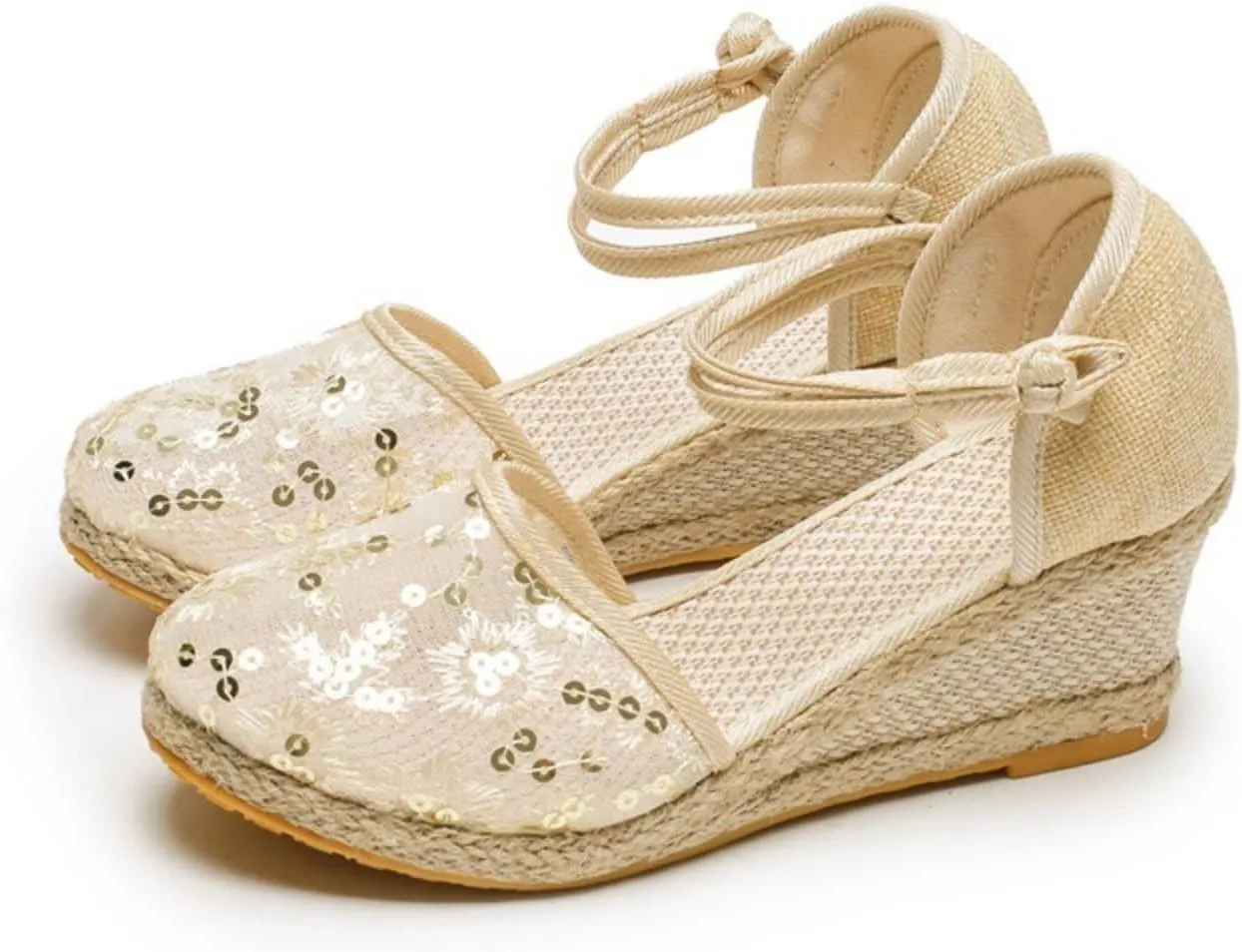 Espadrilles Wedges for Women Closed Toe Lace Up Mesh Shoes Non Slip High Heel Espadrilles Ankle Buckle Strap Platform Sandals Breathable Comfy Summer Shoes