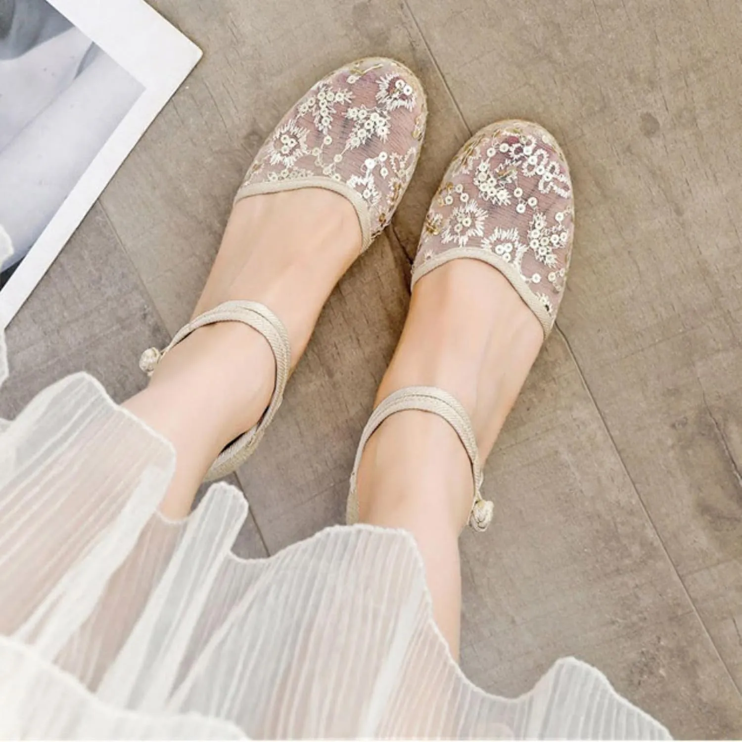 Espadrilles Wedges for Women Closed Toe Lace Up Mesh Shoes Non Slip High Heel Espadrilles Ankle Buckle Strap Platform Sandals Breathable Comfy Summer Shoes