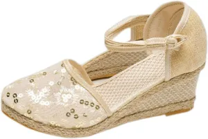 Espadrilles Wedges for Women Closed Toe Lace Up Mesh Shoes Non Slip High Heel Espadrilles Ankle Buckle Strap Platform Sandals Breathable Comfy Summer Shoes