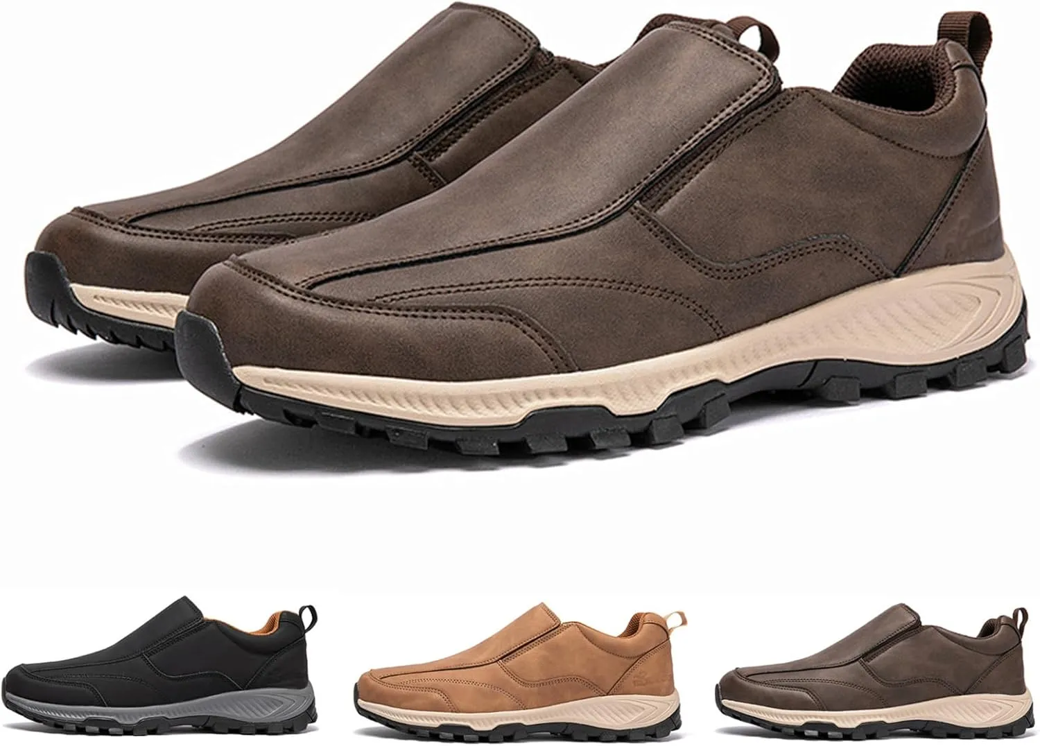 Extra Wide Slip On Sneakers,Men Outdoor Walking Hiking Sports Shoes,Arch Support Non-Slip Orthopedic Shoes,Men Anti-Slip Safety Trainers (Brown 45EU)