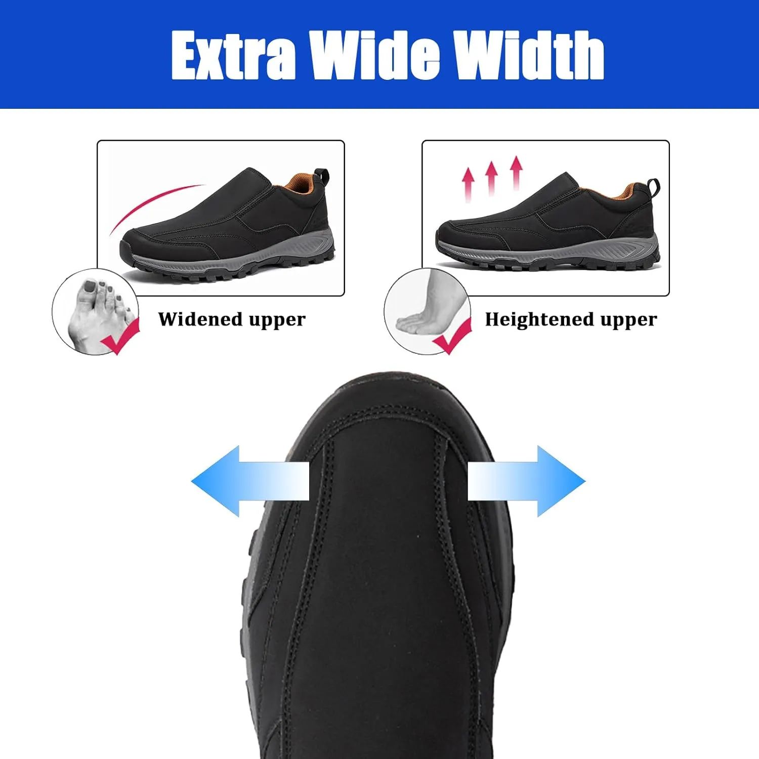 Extra Wide Slip On Sneakers,Men Outdoor Walking Hiking Sports Shoes,Arch Support Non-Slip Orthopedic Shoes,Men Anti-Slip Safety Trainers (Brown 45EU)