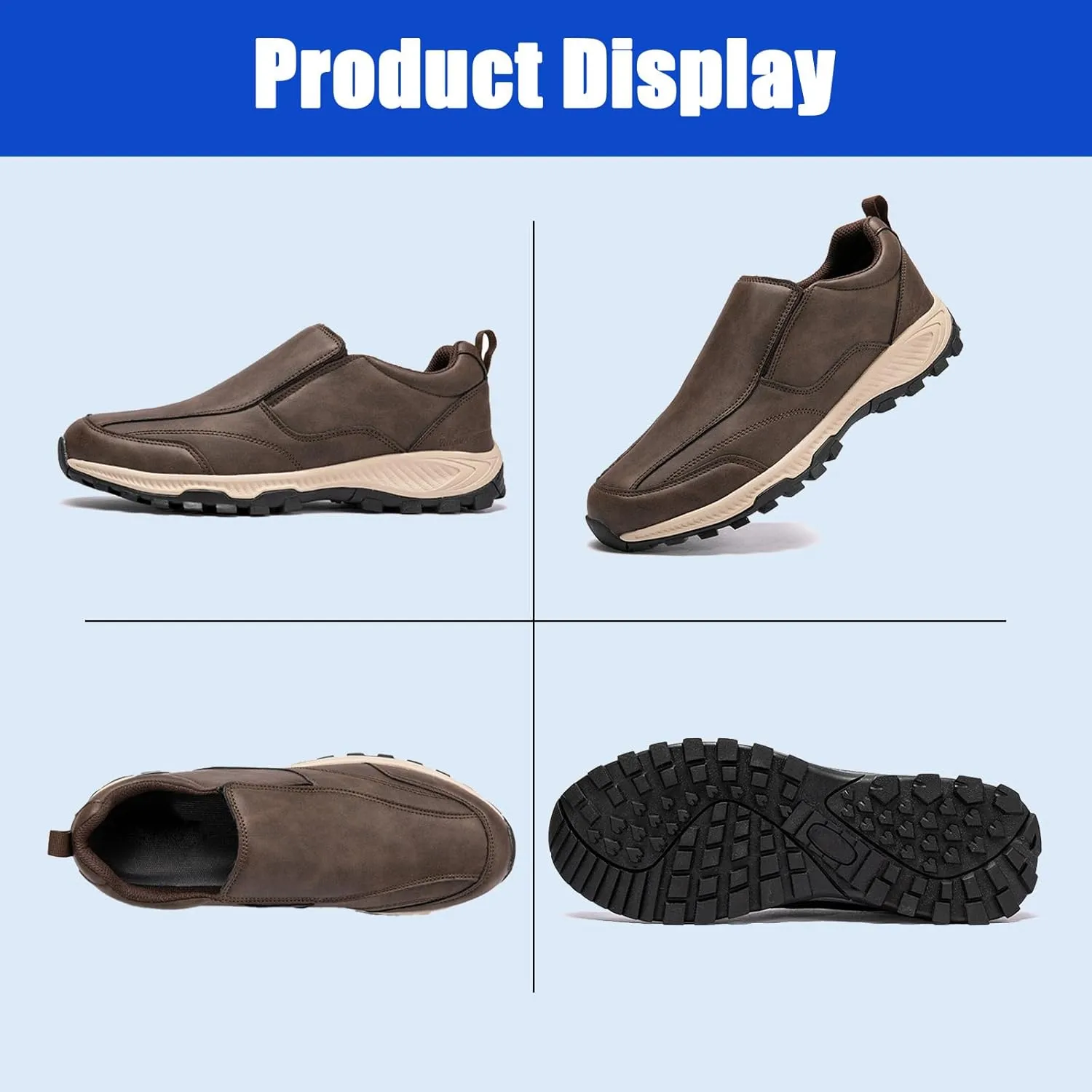 Extra Wide Slip On Sneakers,Men Outdoor Walking Hiking Sports Shoes,Arch Support Non-Slip Orthopedic Shoes,Men Anti-Slip Safety Trainers (Brown 45EU)