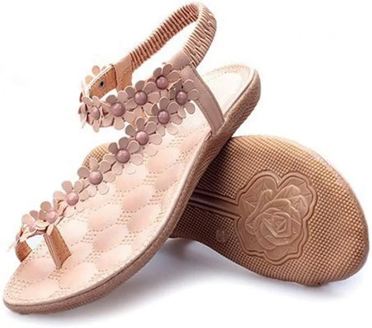 Flip Flops Sandals Women Flower Summer Beach Sandals Casual Dress Flats Sandal Ankle Elastic Bohemian Shoes