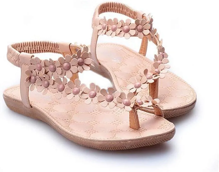 Flip Flops Sandals Women Flower Summer Beach Sandals Casual Dress Flats Sandal Ankle Elastic Bohemian Shoes