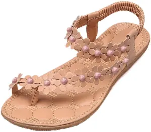 Flip Flops Sandals Women Flower Summer Beach Sandals Casual Dress Flats Sandal Ankle Elastic Bohemian Shoes