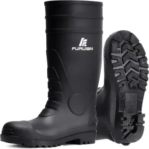 Furuian Men's Steel Toe Rain Boots Waterproof Rubber Work Boots Durable Slip Resistant PVC Rainboots Puncture Proof Knee Boots for Outdoor, Fishing, Gardening, Agriculture and Industrial Working
