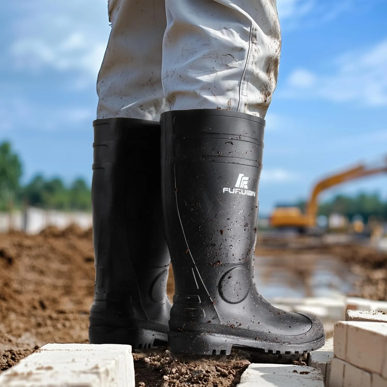 Furuian Men's Steel Toe Rain Boots Waterproof Rubber Work Boots Durable Slip Resistant PVC Rainboots Puncture Proof Knee Boots for Outdoor, Fishing, Gardening, Agriculture and Industrial Working