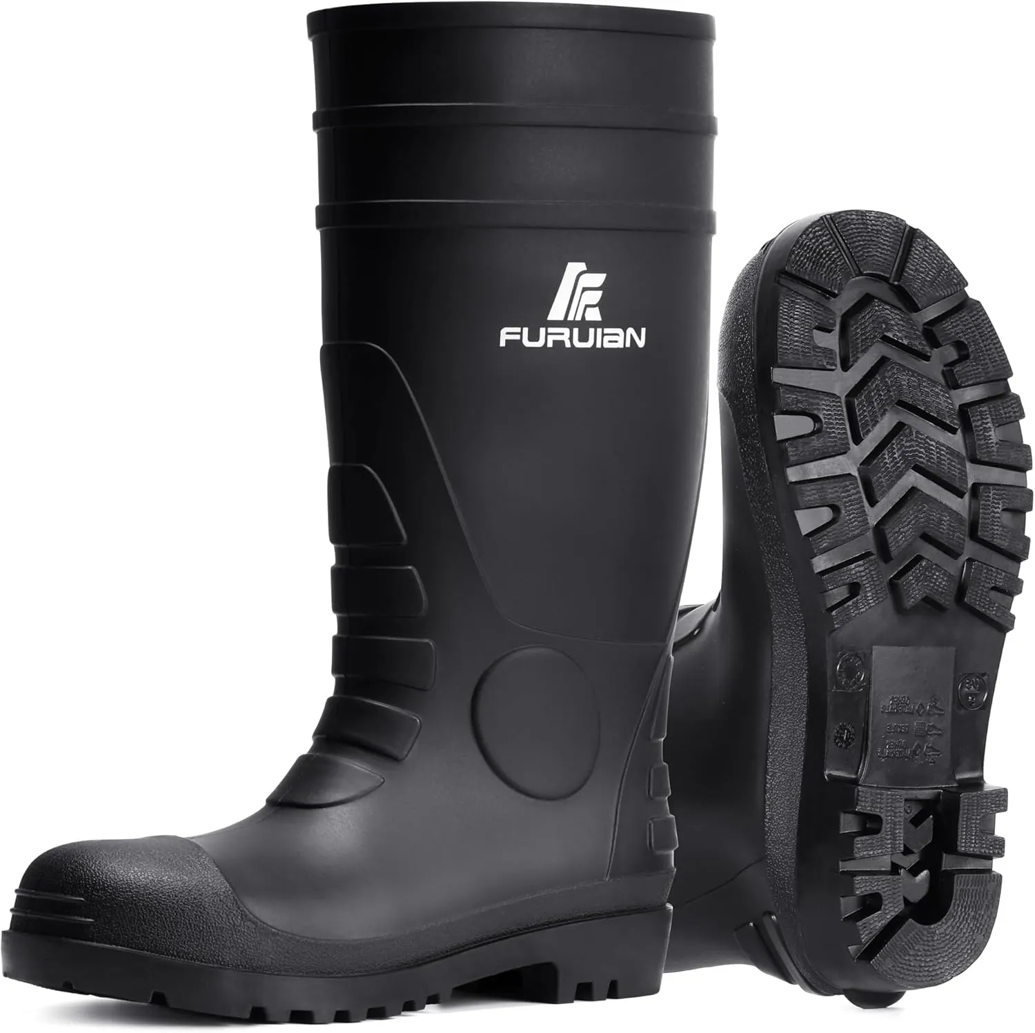 Furuian Men's Steel Toe Rain Boots Waterproof Rubber Work Boots Durable Slip Resistant PVC Rainboots Puncture Proof Knee Boots for Outdoor, Fishing, Gardening, Agriculture and Industrial Working