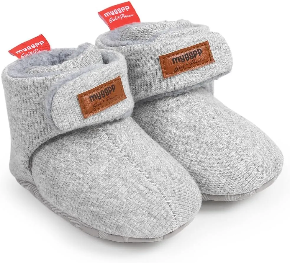 GDSDYM Baby Booties Cozy Fleece Slippers Soft Baby Shoes With Gripper Soles, Winter Infant Newborn Crib Sock Shoes Warm Footwear First Walkers