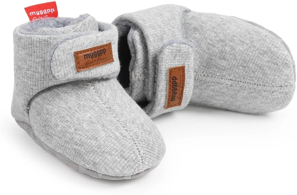 GDSDYM Baby Booties Cozy Fleece Slippers Soft Baby Shoes With Gripper Soles, Winter Infant Newborn Crib Sock Shoes Warm Footwear First Walkers