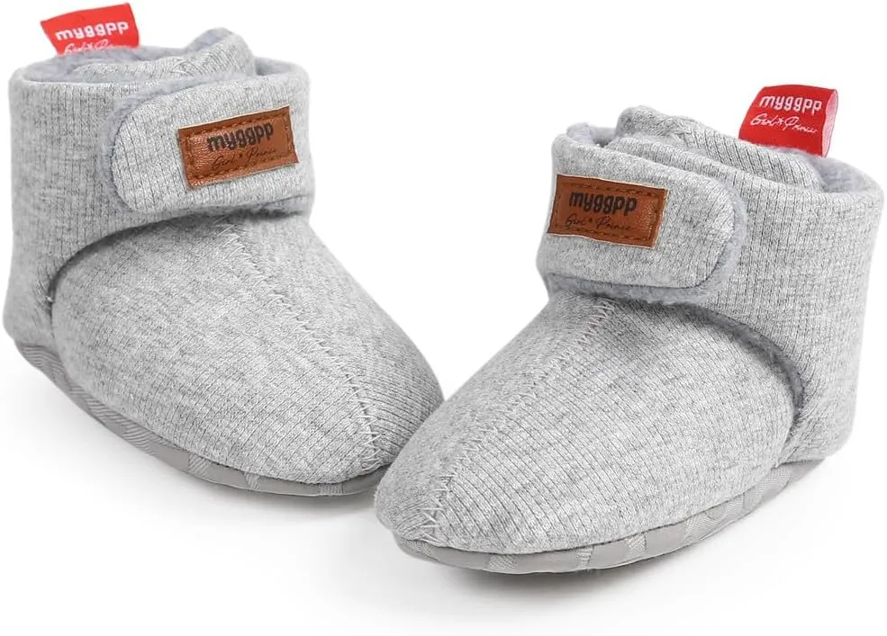 GDSDYM Baby Booties Cozy Fleece Slippers Soft Baby Shoes With Gripper Soles, Winter Infant Newborn Crib Sock Shoes Warm Footwear First Walkers