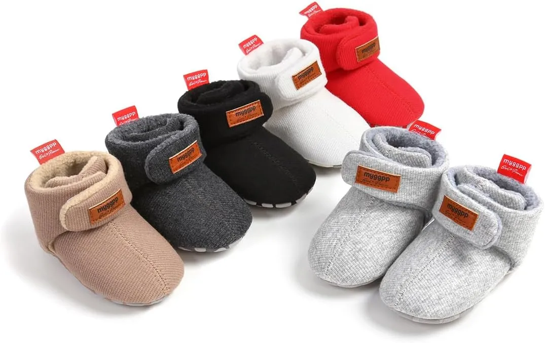 GDSDYM Baby Booties Cozy Fleece Slippers Soft Baby Shoes With Gripper Soles, Winter Infant Newborn Crib Sock Shoes Warm Footwear First Walkers