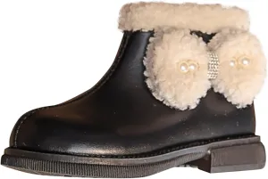 Girl's Short Ankle Boots Warm Side Zipper Boots Low Heel Short Booties Winter Anti-Slip Outdoor Shoes for Big Kids