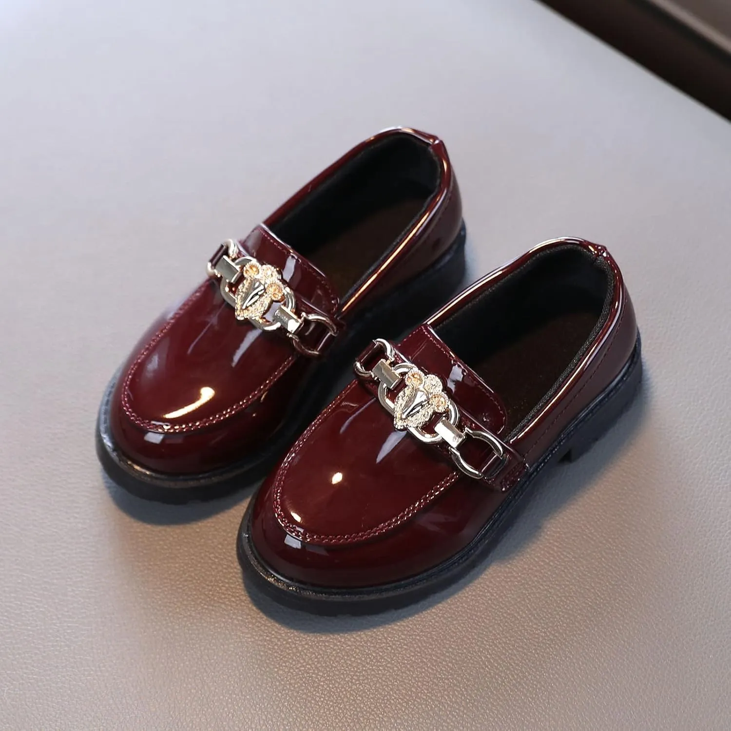 Girls Slip On Leather Shoes Loafer Rhinestone Decoration School Dress Shoes for Girls Kids Snow Boots Size 5
