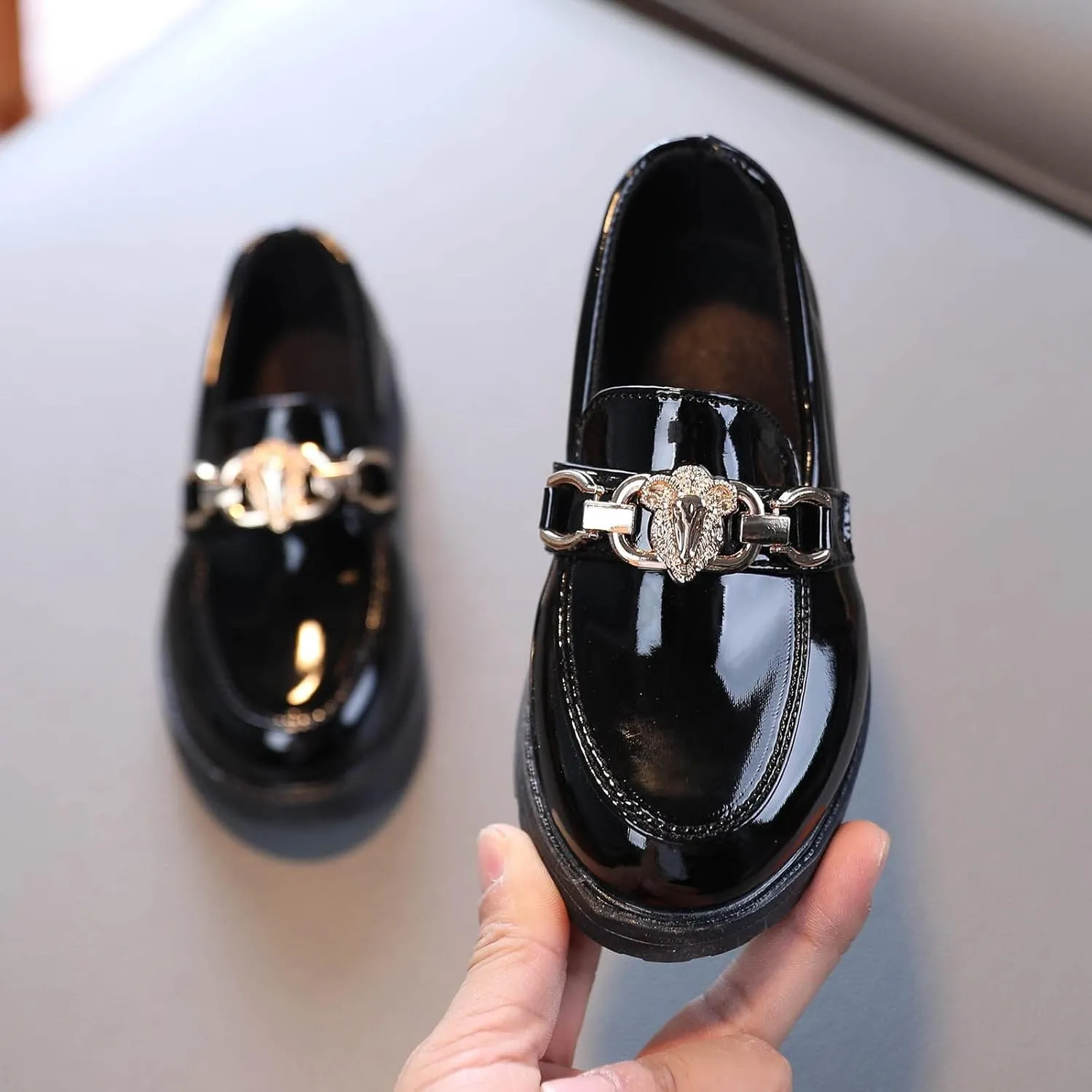 Girls Slip On Leather Shoes Loafer Rhinestone Decoration School Dress Shoes for Girls Kids Snow Boots Size 5