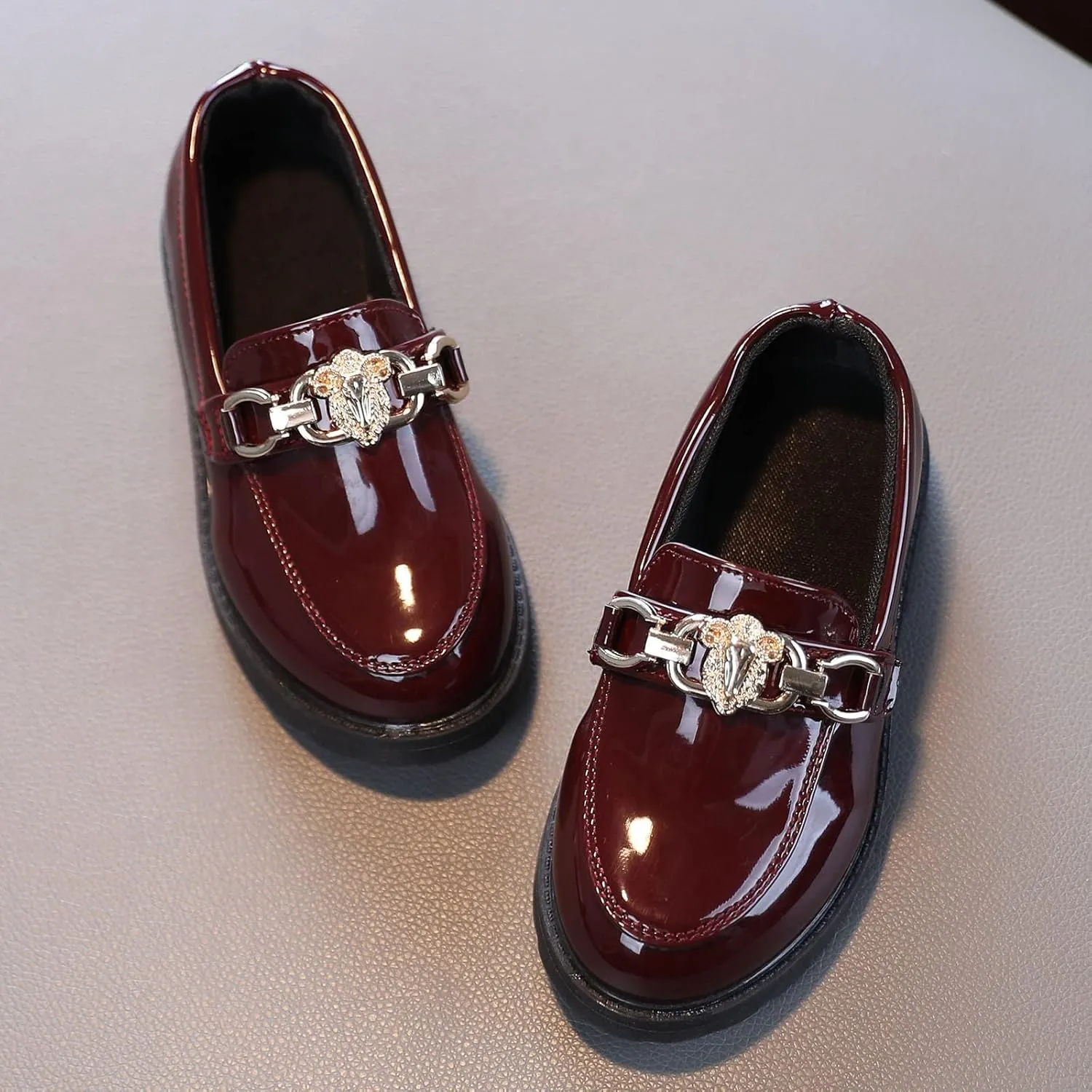 Girls Slip On Leather Shoes Loafer Rhinestone Decoration School Dress Shoes for Girls Kids Snow Boots Size 5