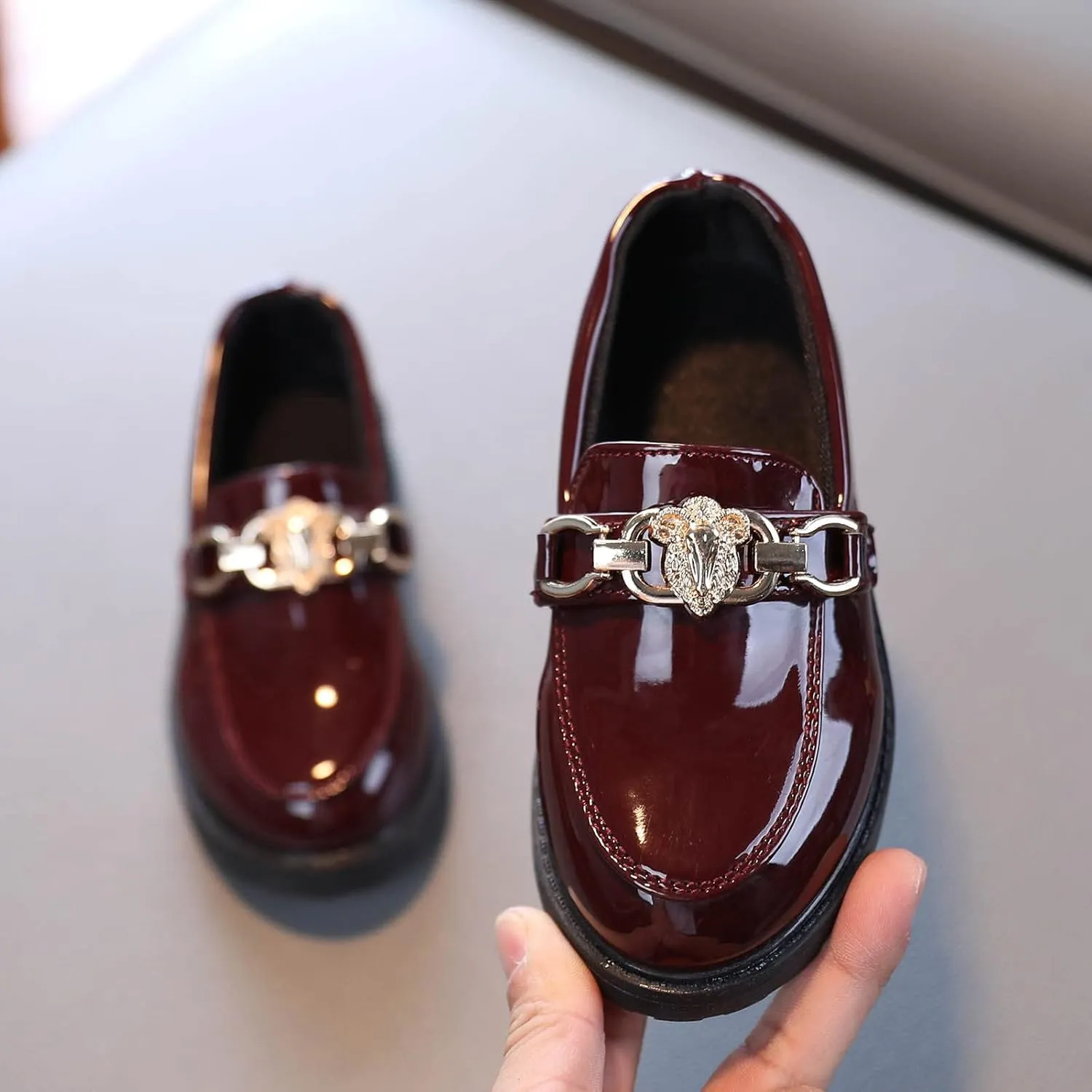 Girls Slip On Leather Shoes Loafer Rhinestone Decoration School Dress Shoes for Girls Kids Snow Boots Size 5