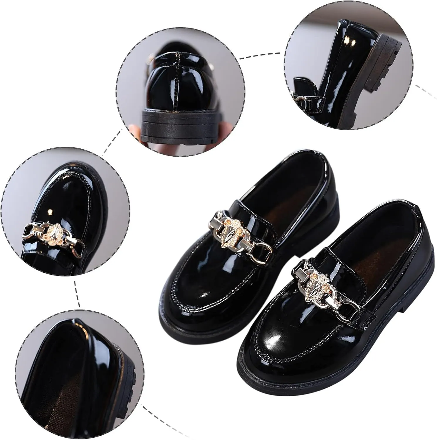 Girls Slip On Leather Shoes Loafer Rhinestone Decoration School Dress Shoes for Girls Kids Snow Boots Size 5