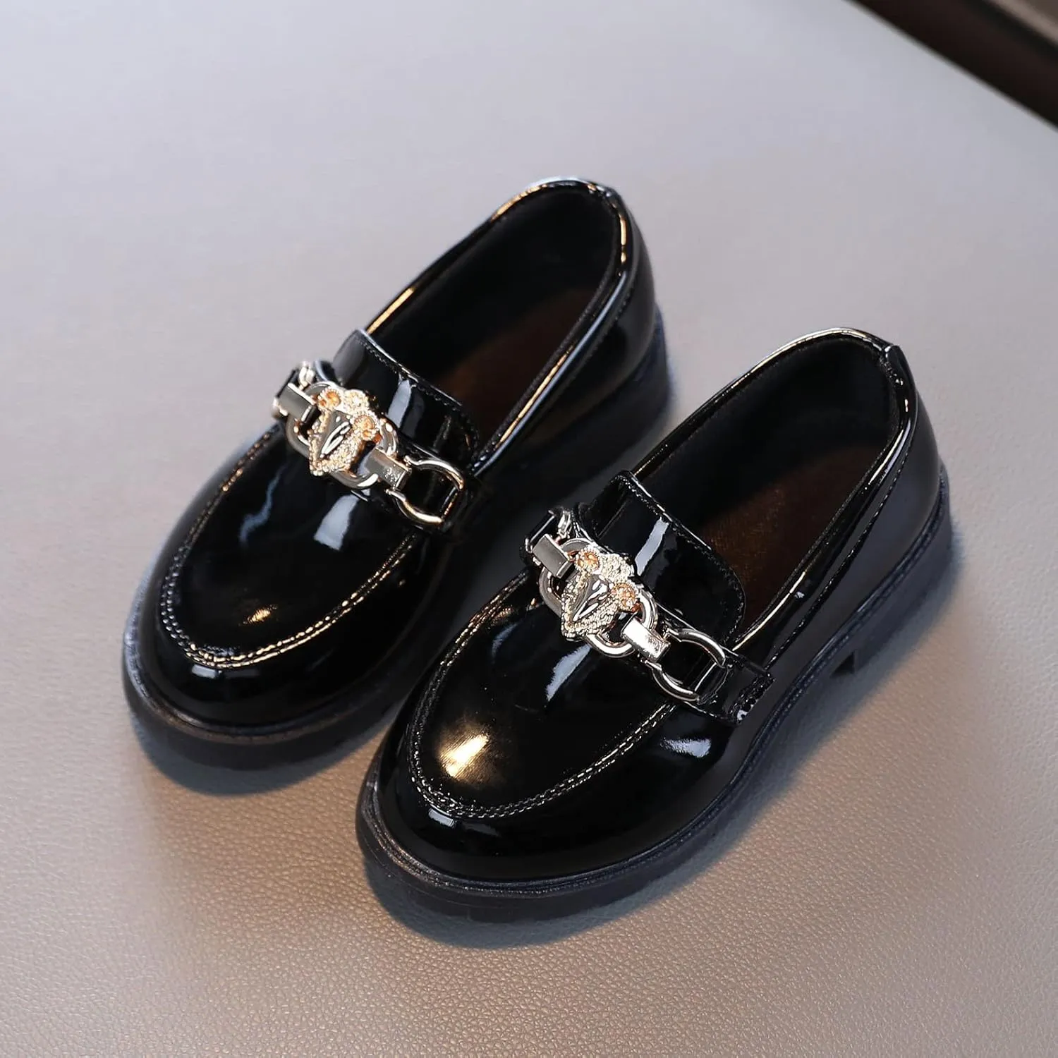 Girls Slip On Leather Shoes Loafer Rhinestone Decoration School Dress Shoes for Girls Kids Snow Boots Size 5