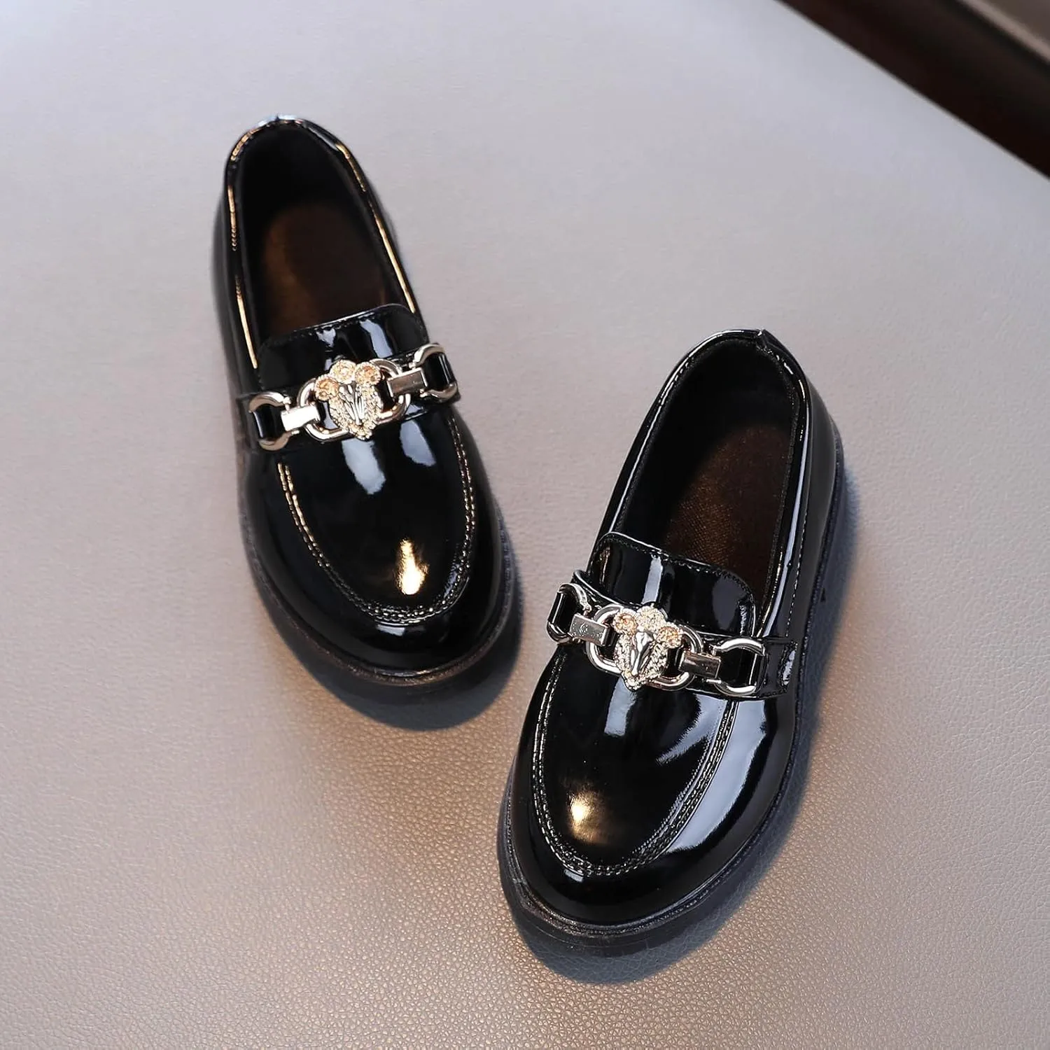 Girls Slip On Leather Shoes Loafer Rhinestone Decoration School Dress Shoes for Girls Kids Snow Boots Size 5